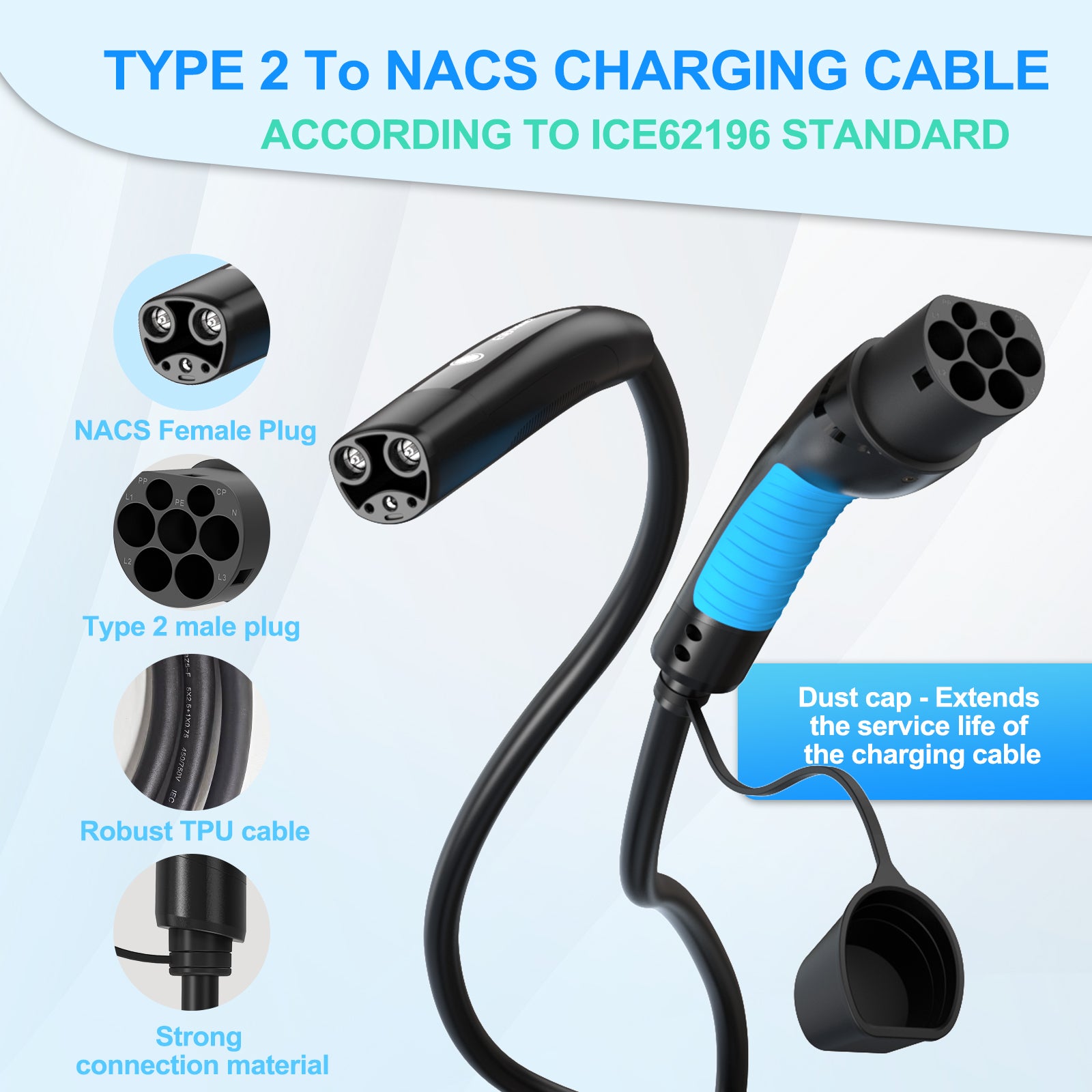 1 EVDANCE - Type 2 to NACS EV Connector 32A 6M ( ⚡️ TESLA  )