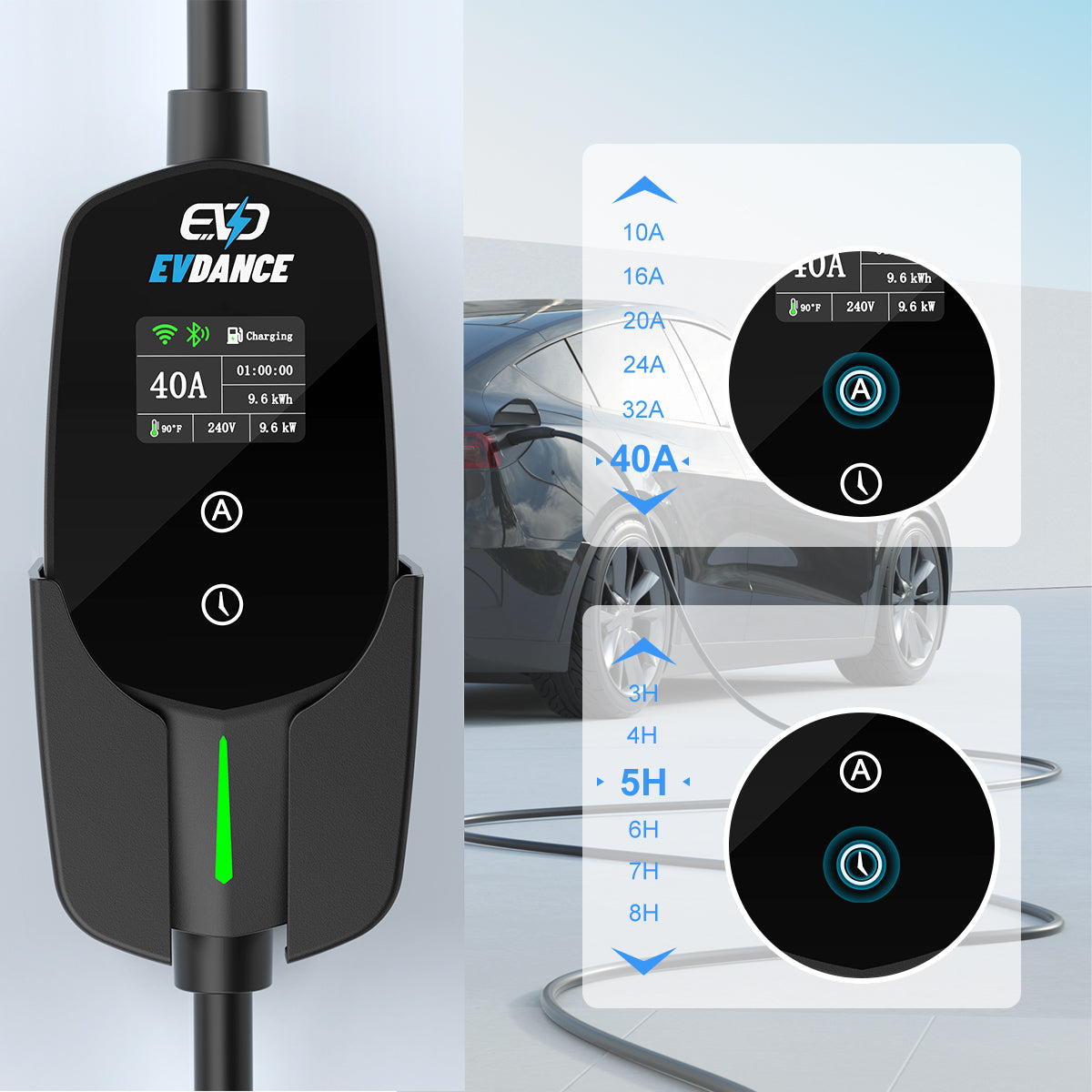 1 EVDANCE - TESLA NACS 7.6 მეტრი EV-ACS4002T 6-40A / 9.6KW ( 🇺🇸 TESLA-სთვის )