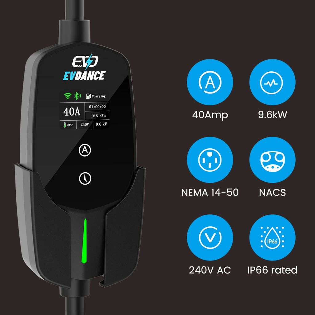 1 EVDANCE - TESLA NACS 7.6 მეტრი EV-ACS4002T 6-40A / 9.6KW ( 🇺🇸 TESLA-სთვის )