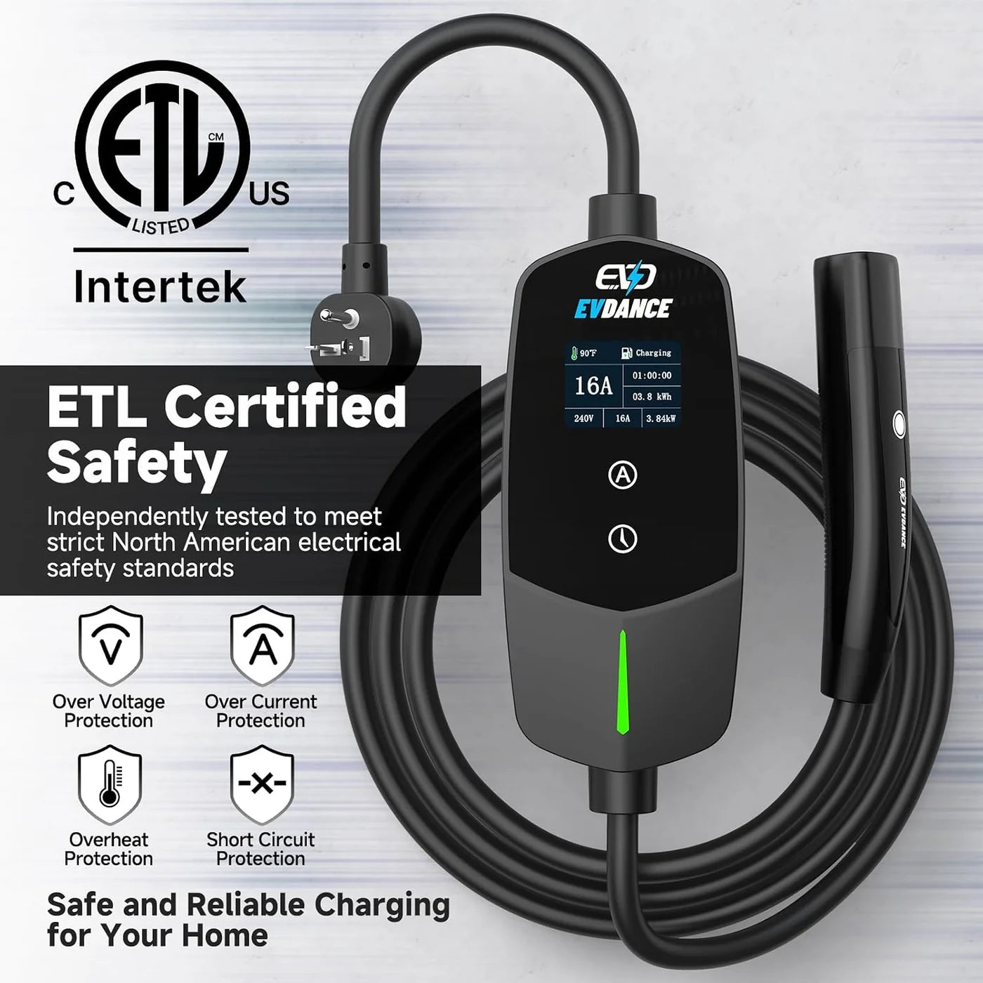 1 EVDANCE - TESLA NACS Portable EV charger EV-ACS1603U 6-16A / 3.5KW ( 🇺🇸 TESLA-სთვის )