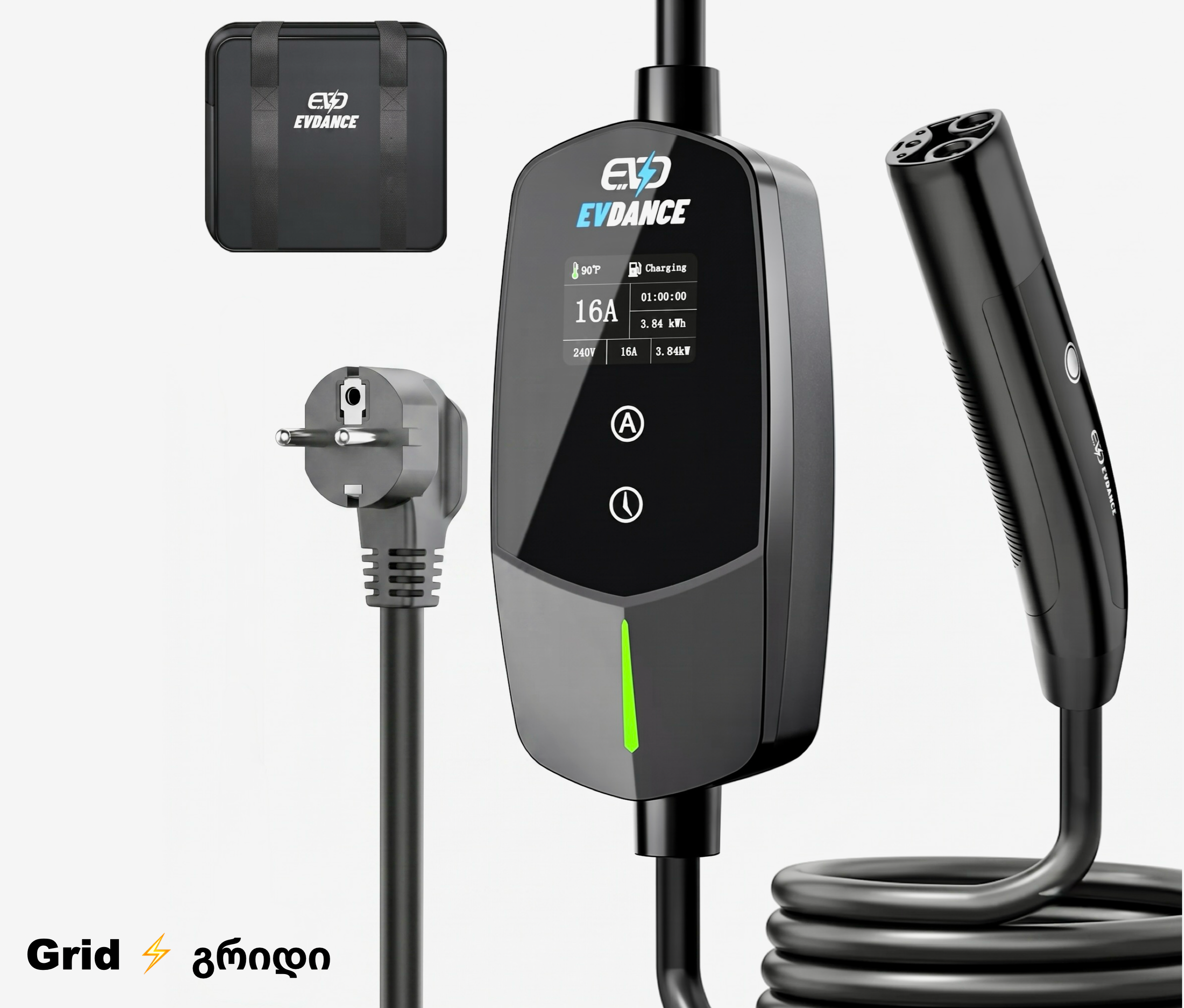 1 EVDANCE - TESLA NACS Portable EV charger EV-ACS1603U 6-16A / 3.5KW ( 🇺🇸 TESLA-სთვის )